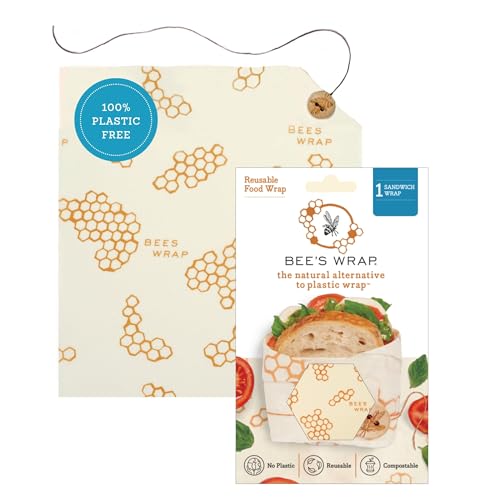 Bee's Wrap Beeswax Sandwich Wrap - Beeswax Lunch Wrap with Button & Tie - Plastic Free Made in USA Reusable Natural Food Wrap - Honeycomb - style: Sandwich Wrap Honeycomb