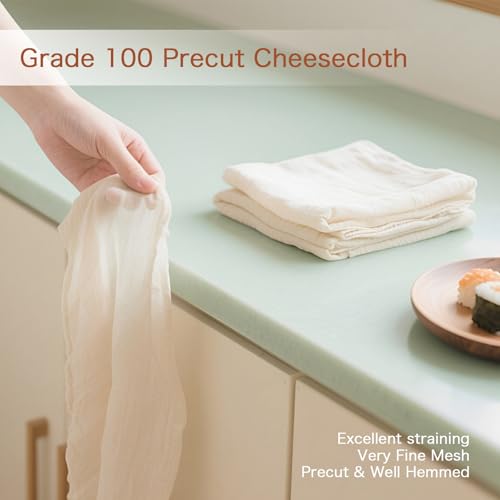 4 Pack Grade 100 Ultra-Fine Unbleached Cotton Cheesecloth – 30x30'',Reusable, Multi-Purpose Muslin for Straining (Fine Particles), Juicing, Cheese Making, Crafts & Cooking | Precut, Hemmed Edges - size: 30x30'' 4 Pack