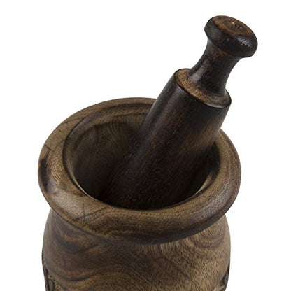 Handmade Wooden Mortar & Pestle Set Natural Rustic Style Herb Spice Grinder Masala Mixer Manual Kharal Mashing Bowl Seasonings Pill Crusher Kitchen Utensils Birthday Housewarming Gift Ideas