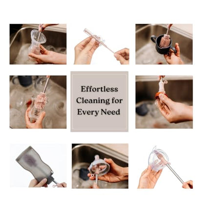 Haakaa Silicone Cleaning Brush Kit – Household Cleaning Brushes for Bottles and Crevices – Food-Grade Silicone: Dishwasher Safe (Kit-Blush) - color: Kit-blush
