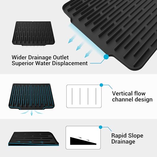 Foldable Silicone Dish Drying Mat for Kitchen Counter & Sink - Quick Dry, Space Saving, Non-Slip Pad for Small Apartments & Coffee Bar Black - color: Black