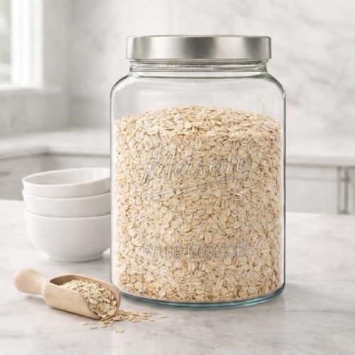 Kitchentoolz Extra Large Mason Jar - 1 Gallon Glass Wide Mouth Jar with Airtight Metal Screw on Lid, Food Storage Container with Measurement Marks For Kitchen Pantry, Pickling, Flour & Sugar Pack of 1