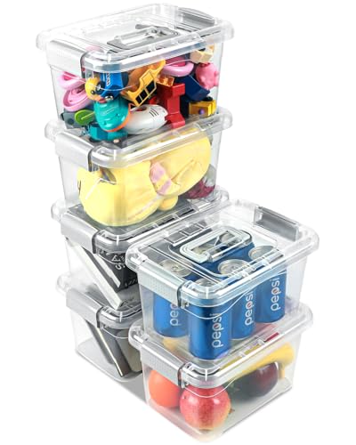 EOENVIVS Plastic Storage Bins 7 Quart-Storage Organizer Bins with Grey Buckle Lids, Stackable Storage Bins with Lids for Home Office Kids Room Closet School Art Supplies Organization,6 Packs, Clear - color: Grey