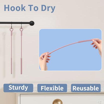 Reusable Silicone Straw Cleaner Brush Set, 2-Pack Extra Long Straw Cleaning Brush for Metal Glass Water Bottle Drinking Straws, Flexible&Bendable Design, Dishwasher Safe, 6mm & 8mm Diameter - color: Light Pink