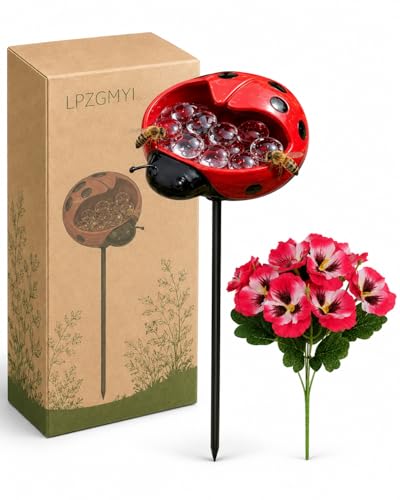 Unique Animal Watering Stations, Bee Cups Baths Waterer Garden Outdoors Decors Pollinator Butterfly Bird Water Feeder Bees Blossoms for Water Yard Patio Lawn Backyard Decor (Ladybug) - color: Ladybug