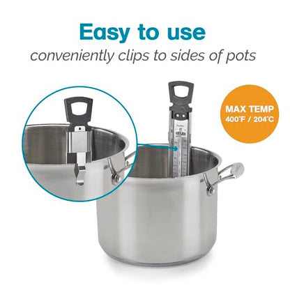 Polder Candy Thermometer, Stainless Steel Cooking Thermometer with Pot Clip, for Jam, Syrup, Jelly, Yogurt, and Deep Fry, 12" - color: Silver