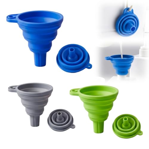 Kitchen Funnel Set 3 Pack, Food Grade Silicone Funnels for Filling Bottles (Blue+Green+Gray) - color: Blue+Green+Gray