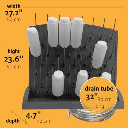 Bottle Drying Rack Kitchen Organizer, Wall Mounted Commercial Dryer for Squeeze Sauce Bottles Glassware, Lab Drying Racks, Test Tube Holder, Sink Drain Rack (53 Pegs) - size: 53 Pegs