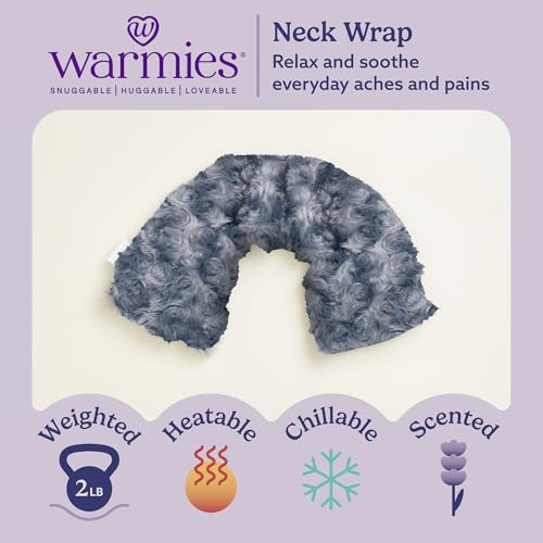 warmies Microwavable Neck & Shoulder Wrap - Heat & Cold Therapy Microwave Heating Pad - Lavender Scented Neck Warmer - Weighted Heat Pack for Pain Ease - 2 lb, 19 x 5 x 3 in, Curly Gray - color: Curly Gray