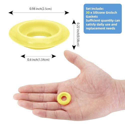 30Pcs Dopamine color Silicone Gaskets Washers Seals for Cap Swing Flip Top Bottle for Home Brew Beer Soda Bottle Sealing(flat,half cover) (Lemon Yellow) - color: Lemon Yellow