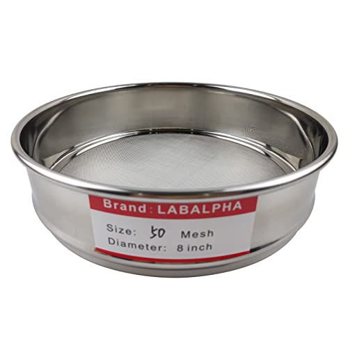 LABALPHA 50 Mesh Lab Sieves, #50 Mesh Test Sieve, 8'' Diameter, 304 Stainless Steel Wire Cloth (0.355mm) - size: 50 mesh (0.355mm)