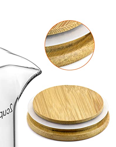 QWORK Glass Measuring Cup, 2 Pack 500ML (18 Oz, 2 Cup), High Borosilicate Glass Scale Cup with Handle and Durable Bamboo Lid, for Kitchen or Restaurant - size: 2 Pack