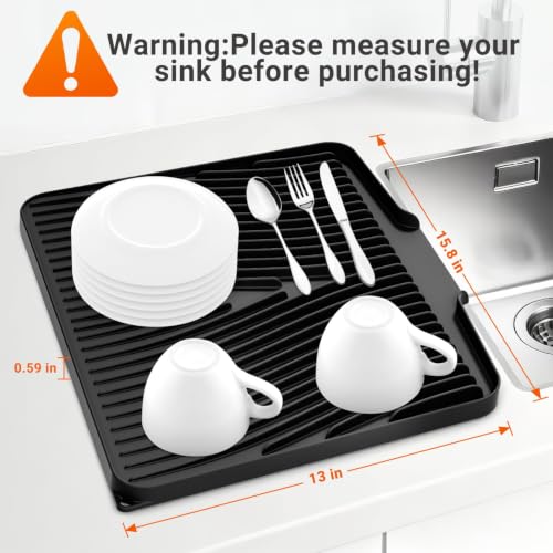 Silicone Dish Drying Mat for Kitchen counter, 15.8"x13" 2Pcs Extra Large Non-Slip Drain Pad with Built-in Drainage, Heat Resistant Dishwasher Safe, Black - color: Black-2pcs, size: 15.8" x 13"