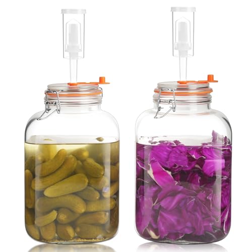 135 Oz Glass Fermentation Jars Kit - 2 Pack Kimchi Wide Mouth Fermenting Container with Airlocks, Sauerkraut Fermenter Making Set for Pickling Canning Sauce, Includes Recipes - size: 2 Pack 135 Oz