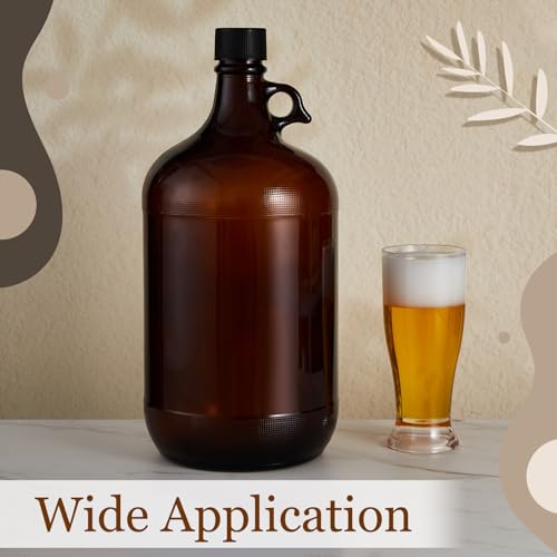 Maxdot 2 Pack 1 Gallon Glass Fermentation Jug with Airtight Lid, 128 oz Amber Glass Carboy with Handle for Kombucha, Beer Brewing, Wine Making, UV Protection - size: 1 Gallon