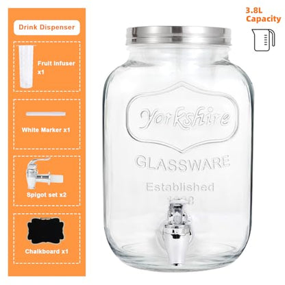 Drink Dispenser With Spigot,1 Gallon Glass Drink Dispensers For Parties,Beverage Dispenser with Fruit Infuser Sun Tea,Lemonade & Juice Dispenser for Parties, BBQ,Picnic,Weddings & Events - size: 1 Gallon Single