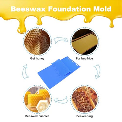 Silicone Beeswax Foundation Press Mold with Honey Scraper, 5.4mm Honeycomb 2 Sheets Non-Stick Reusable for Beekeeping and Candle Making Supplies (Blue) - color: Dark Blue