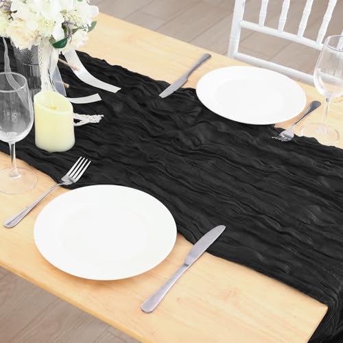 Black Cheesecloth Table Runner 120 Inch 10FT Cheese Cloth Runners 1 Pack for Baby Shower, Banquet, Theme Party, Football Theme - color: Black
