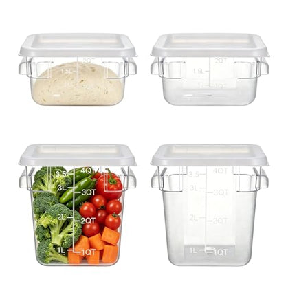 4-Piece Dough Fermentation Buckets with Lids, Baking Storage Container, Clear Plastic Stackable Container with Dual-handle for Kitchen Restaurant & Pantry Organization - color: Square