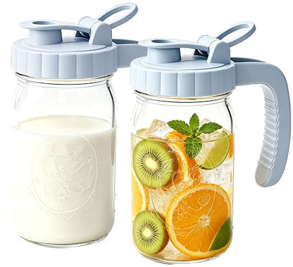 Glass 32 Oz Mason Jar Pitchers With Pour Lid 1 Quart Breast Milk Pitcher Wide Mouth Breastmilk Storage Jug Container For Fridge Coffee Creamer Iced Sun Tea Juices Lemonade Airtight 2 Set - color: 32 OZ 2PC