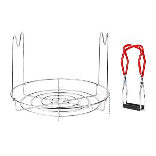Stainless Steel Canning Rack with Handle for Regular Mouth and Wide Mouth Jars Canning Jar Rack and Tongs Dishwasher Safe Folds for Storage (Silver)