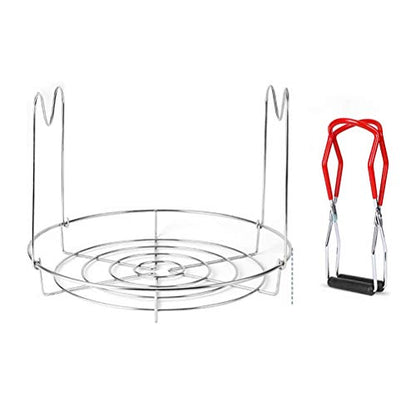 Stainless Steel Canning Rack with Handle for Regular Mouth and Wide Mouth Jars Canning Jar Rack and Tongs Dishwasher Safe Folds for Storage (Silver)