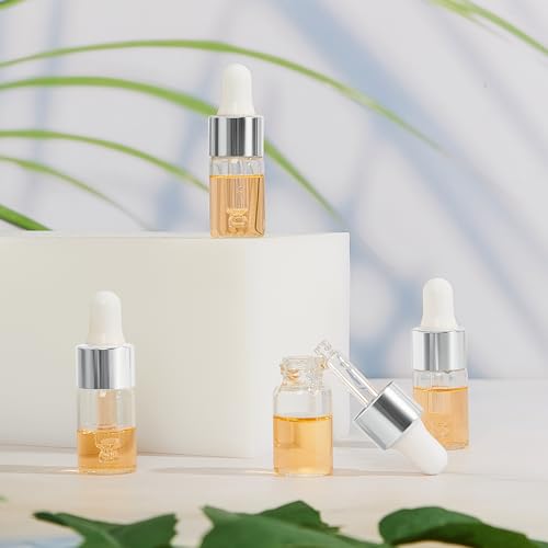 Didaey 200 Pcs 1/2/3/5/10/15 ml Mini Glass Oil Dropper Bottle Bulk, Clear Essential Small Empty Bottles Sample Containers Perfume Liquid Vials with Cap for Traveling (3 ml,Classic Silver) - color: Classic Silver, size: 3 ml
