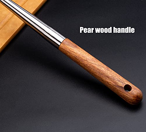 FJNATINH Soup Ladle, 17inches Ladle for wok, 304 Stainless Steel Soup Spoon Cooking Spoon for Kitchen with Wooden Handle