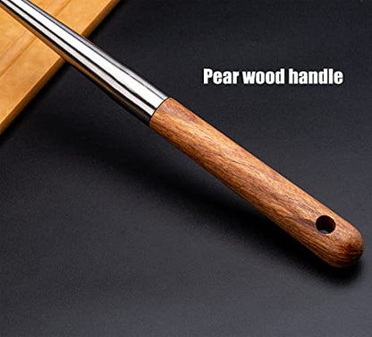 FJNATINH Soup Ladle, 17inches Ladle for wok, 304 Stainless Steel Soup Spoon Cooking Spoon for Kitchen with Wooden Handle