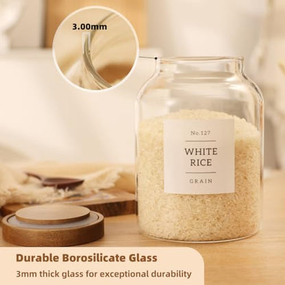 2 Pack Glass Food Storage Containers with Airtight Acacia Wood Lids and 132 Kitchen Pantey Labels Preprint - 43 LF OZ Borosilicate Glass Canister Sets for Food,Coffee,Cookie,Tea,Candy,Sugar - size: 45oz-2 Pack