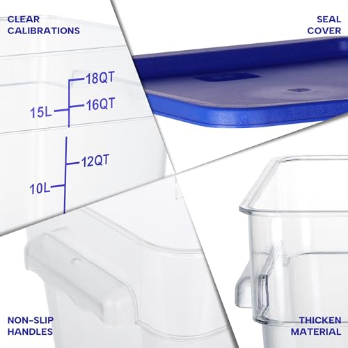 BIEAMA 4 Pack Food Storage Containers, 18 Quart with Lids, Square Commercial Containers with Scale, NSF, Polycarbonate, Clear - color: 18Qt-4 Pack(Blue Lids)