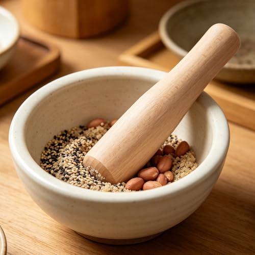 Fermentation Wood Tool for Preparing Sauerkraut & Kimchi - 8.46" Textured Mashing Head for Fermentation Sets, Wide Mouth Jars