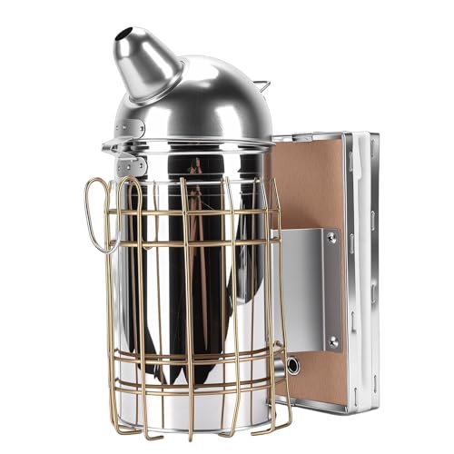 ANGGREK Bee Smoker, Stainless Steel Beekeeping Tool with Heat Guard, Safe to Use for Novice and Experienced Beekeepers (Round Nozzle 800g A)