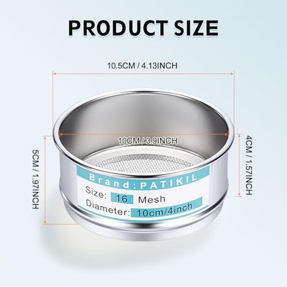 PATIKIL 16 Mesh(1.25mm) Lab Sieve, 3.9"(10cm) Diameter Sifting Screen 304 Stainless Steel Wire Cloth Fine Mesh Sieve for Industrial Laboratory Home Soil Sifter Dry Sift Screens Hash - size: 16 Mesh(1.25mm)/3.9"
