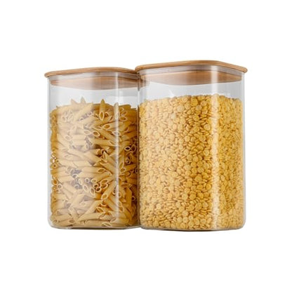 D2scrma 149oz Airtight Glass Square Storage Canister with Bamboo Lid Set of 2(4400ml*2) Large Gallon Glass Jars for Sugar, Flour, Cookies and Coffee beans (‎with Black Lable) - size: 149oz*2