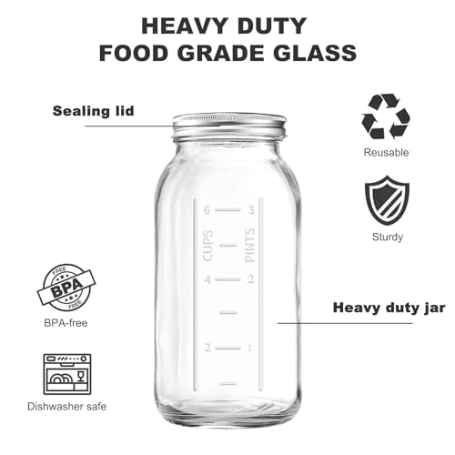 FyndraX 64 OZ Wide Mouth Mason Jar with Lid, Clear Heavy Duty Glass Airtight Storage Canning Jar and Band Half Gallon / 2 Quart Fermenting, Pickling, Storing, Pack of 1 - color: 1 Pack
