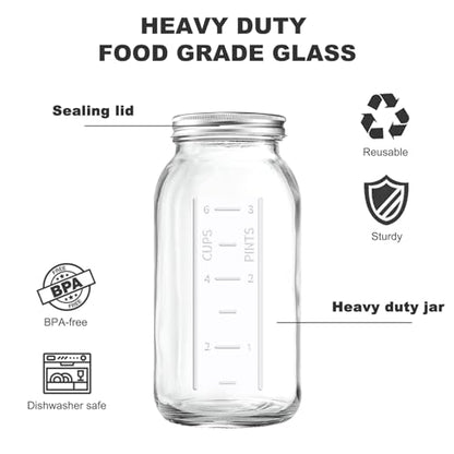 FyndraX 64 OZ Wide Mouth Mason Jar with Lid, Clear Heavy Duty Glass Airtight Storage Canning Jar and Band Half Gallon / 2 Quart Fermenting, Pickling, Storing, Pack of 1 - color: 1 Pack