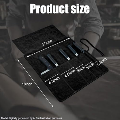 Genuine Leather Knife Roll, Knife Bags for Chefs Professional, Small Chef'S Knife,Knives Holders Protectors with 5 Slots (Black) - color: 5 Slots Black