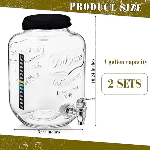 Ziliny 1 Gallon Kombucha Brewing Jar Kit Continuous Brewing Starter Kit, 2 Pack 1 Gallon Large Glass Kombucha Jar with Spigot, 6 Temperature Strips, 2 Elastic Cloth Covers for Home Fermentation