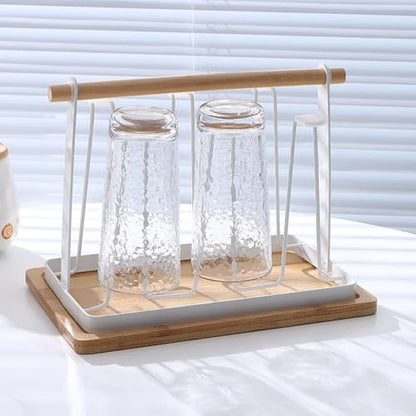 Cup Drying Rack, Bottle Drying Rack, Slanted Iron Coffee Mug Holder Stand, Countertop Glass Organizer, Removable Drain Tray Kitchen Tumbler Caddy, Counter Glass Tree - color: White