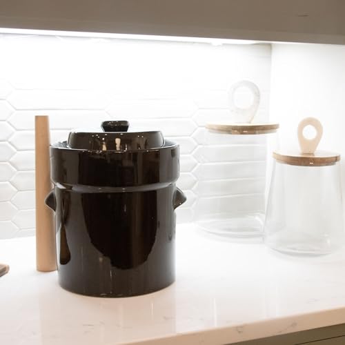 Lehman's European Style Fermentation Crock Set with Wooden Stomper and Fitted Weights, Set to Preserve Sauerkraut Pickles Kimchi and More (1 Gallon) - size: 1 Gallon