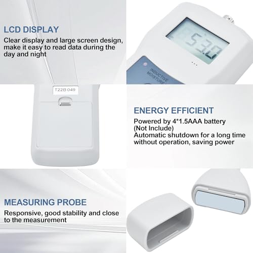 Inductive Moisture Meter High Precision Pinless Moisture Analyzer with 0~90% Measurement Range Non-Destructive Moisture Meter for Bee Pollen Wool Leather Wood Paper and More (Model MS310-S)