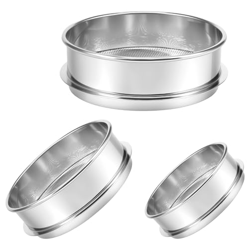 3Pcs Stainless Steel Garden Soil Sieve, 9.8" 7.9" 5.9" Stackable Soil Sifter Set,Gardening Soil Sifters Practical, Compost Sifter Compact Rock Sifter for Gardening