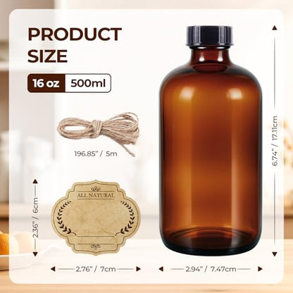 20 Pack,16 OZ Glass Bottles Boston Round Sample Refillable Bottles with Black Caps, Perfect Glass Containers for kombucha, Secondary Fermentation,Storing condiment,Homemade Essential Oils (20P Brown) - color: 20P Brown