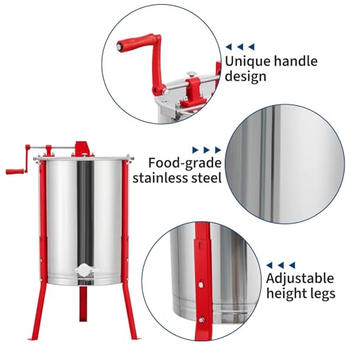 Manual Honey Extractor, Large 2/4 Frames Honeycomb Drum Spinner, Food-Grade Stainless Steel Beekeeping Extraction with Transparent Lid & Adjustable Legs, for Beekeepers, Apiaries, and Beehives