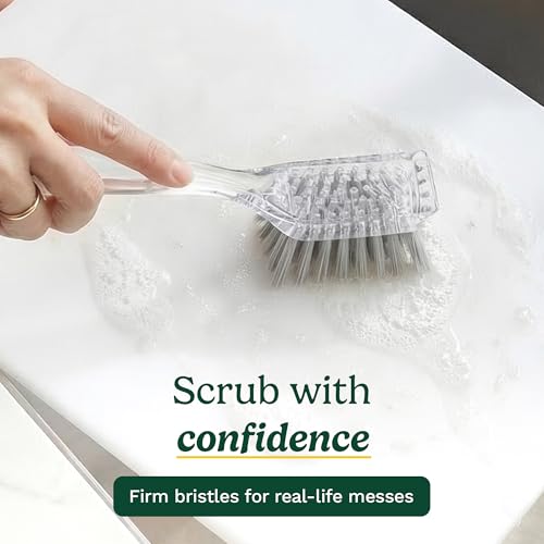 Cuisinart Dish Brush with Handle, 2 Pack, Firm Bristles | Multi-purpose dish scrubber for plates, pots, and pans, deep cleaning removes grease, safe for nonstick, built-in scraper - color: Rectangular- Light Gray