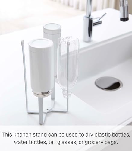 YAMAZAKI Home Tower Kitchen Multi Eco Stand - Multifunctional Plastic Bag Holder Bottle Dryer - Steel - color: White