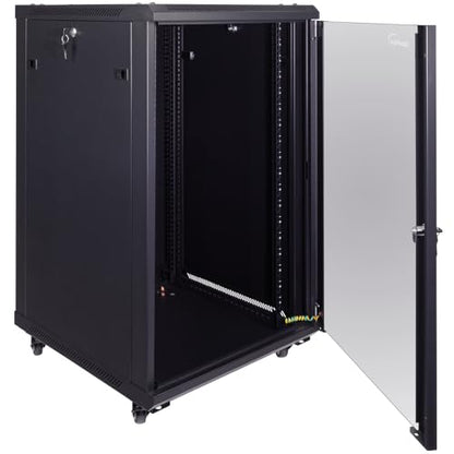 NavePoint 18U Server Cabinet Wall Mount Rack Enclosure with Caster Wheels, 2 Fans, Locking Glass Door, Removable Side Panels – 18U Network Cabinet 23.6” Deep, 19” Server Rack for IT Equipment - size: 18U - 600mm Depth