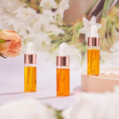 Didaey 200 Pcs 1/2/3/5/10/15 ml Mini Glass Oil Dropper Bottle Bulk, Clear Essential Small Empty Bottles Sample Containers Perfume Liquid Vials with Cap for Traveling (5 ml,Rose Gold) - color: Rose Gold, size: 5 ml