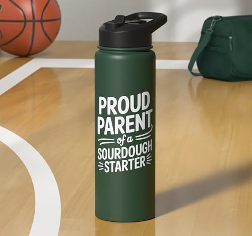 Proud Parent Sourdough Starter Active Yeast Stainless Steel Insulated Water Bottle - color: Dark Green